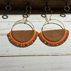 Handcrafted Leather and Bead Hoop Earrings